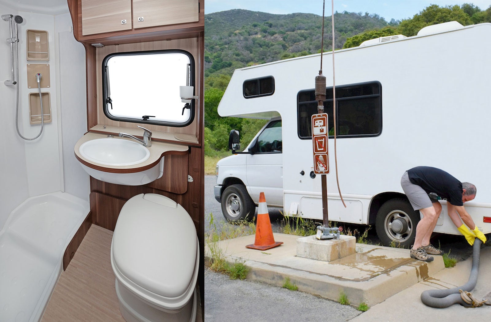 Portable RV/camper toilet and holding tank setup in San Rafael, California