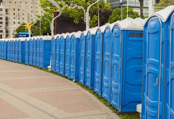 Seasonal porta potty units set up at a San Rafael, California venue