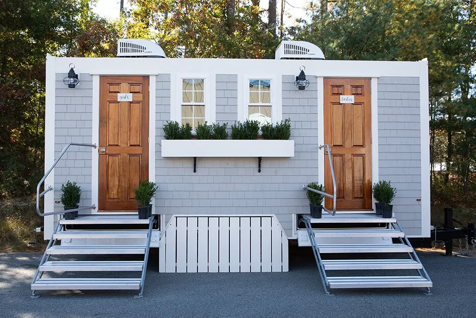 Wedding restroom units discretely staged at a venue in San Rafael, California